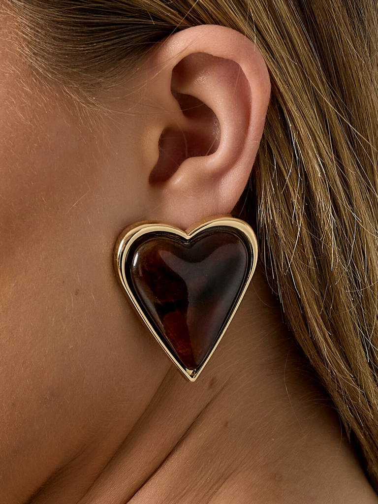 Brown big heart | oorbellen